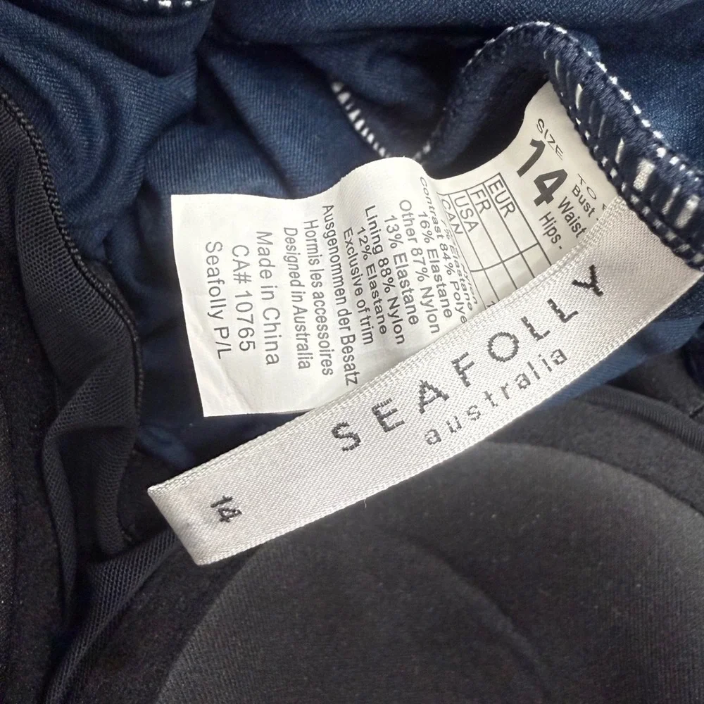 Seafolly Australia Navy Blue White Striped Bandeau One Piece Swimsuit Size 14